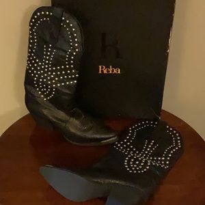 💥New Arrival REBA Black Biker Cowboy Boots Size 9.5M Retail $299 NEW